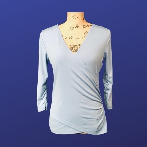 COLDWATER CREEK Surplice Wrap Top, LIGHT BLUE, Women’s Size X-Small, NWOT - Picture 1 of 8
